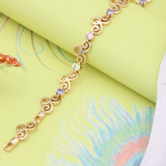 Elegant Rose Gold Bracelet with Multicolor Stones, XPBL0690 - Picture 4 of 12